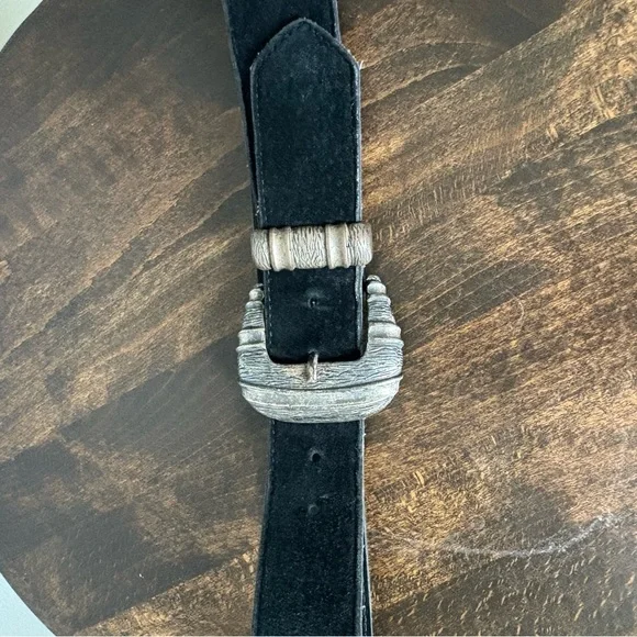 Black 100% Suede Cowboy Belt with Silver Buckle - Picture 3 of 4